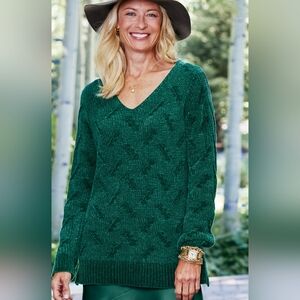 Soft Surroundings Deep Green V-Neck Chenille Sweater